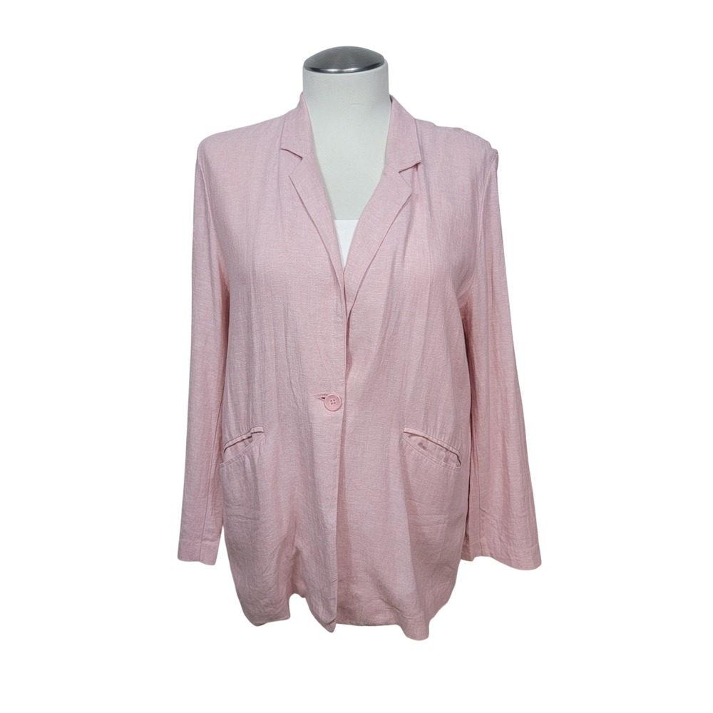 Abound Linen Blend Blazer Womens XL Pink Oversized Single Button Mid Length
